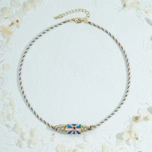 Colorful Candy Hexagonal Prism Evil Eye Necklace Handcrafted Woven Pendant Jewelry