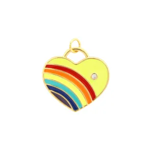 Colgante de corazón esmaltado arcoíris chapado en oro 18K dije DIY collar artesanal.