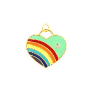 Colgante de corazón arco iris esmaltado bañado en oro de 18k para joyería de collar DIY hecho a mano.
