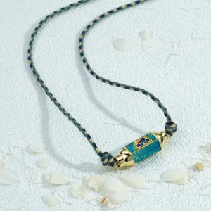 Handmade woven colorful rope necklace with enamel hexagonal pillar pendant for women ins style