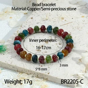 Kleurrijke toermalijn halfedelstenen kralen armband detailweergave met maat en gewicht.