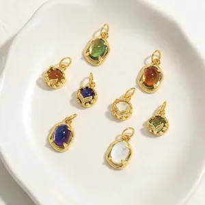 Copper 18K Gold Plated Colorful Gemstone Pendant DIY Jewelry Necklace Bracelet Accessory