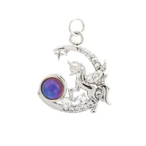 Silver Unicorn Crescent Moon Pendant Color Changing Gemstone DIY Jewelry Making Accessory