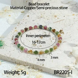 Kleurrijke edelsteen kralen armband met koperen accenten, binnenomtrek 16-17cm, stijlvol