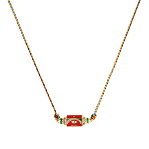 Colorful candy hexagonal evil eye pendant necklace with handmade braided cord for daily wear chic.