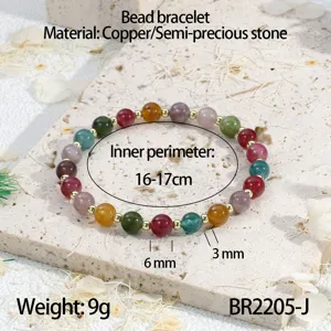 Kleurrijke Toermalijn Kralen Armband Koper Halfedelsteen 16-17cm Elegante Dames Sieraden