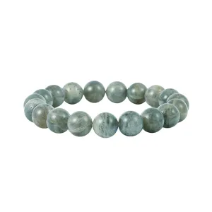 Grijs maansteen kralen armband, elegante minimalistische ronde edelsteen sieraden.