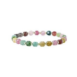 Kleurrijke toermalijn edelsteen kraal armband stapelbare mode hand sieraden dames