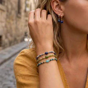 Pulsera de piedras preciosas en capas vintage y juego de pendientes a juego elegante