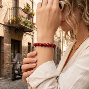 Rood tijgeroog edelsteen kralenarmband voor dames en heren, vintage halfedelsteen sieraden.