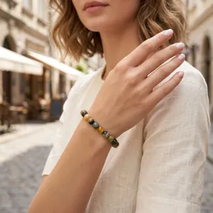 Retro kleurrijke tijgeroog kralen armband voor heren en dames, stijlvolle halfedelstenen sieraad.