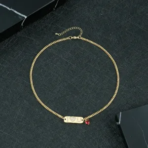 Gold zircon letter plate clavicle chain with red heart pendant necklace fashion jewelry