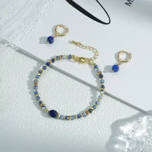 Conjunto de pulsera y pendientes de estilo retro chino con cuentas azules y oro.