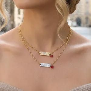 Euro-American Copper Rhinestone Letter Bar Pendant Necklace Heart Charm Choker Clavicle Chain Fashion Daily Jewelry Gift For Women