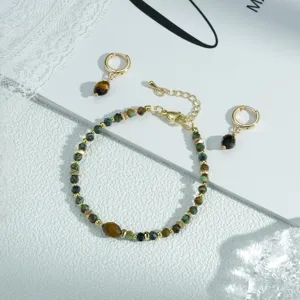 Conjunto de pulsera y pendientes de cuentas vintage, elegante joyería de piedra multicolor.