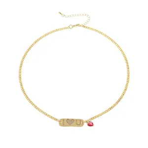 Gold Zircon Letter Necklace Heart Pendant Choker Trendy Fashion Jewelry for Women
