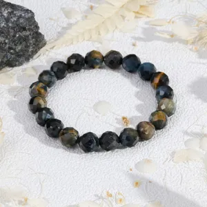 Gefacetteerd blauw tijgeroog kralenarmband, prachtig edelsteen sieraad met glans.