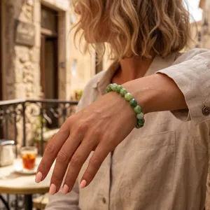 Groene gefacetteerde edelsteen kraal armband, elastische natuursteen polsjuweel voor dames.