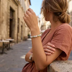 Vintage Morandi kralen stretch armband, boheemse stijl gestapelde polsketting voor vakantie.