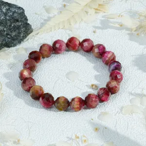 Gefaseerde kleurrijke tijgeroog edelsteen kraal armband, vintage stapelbare pols sieraden.