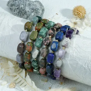 Natural stone irregular block stackable bracelet, versatile minimalist hand jewelry for women.
