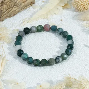Natuursteen gefaseerde kralen armband voor vrouwen, retro elastische stapelbare mode sieraden.