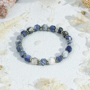Vintage speckled stone faceted beaded bracelet with gold spacers elegant stacking jewelry item
