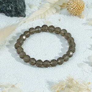 Elegant smoky quartz faceted beaded bracelet, natural crystal jewelry for women stacking.