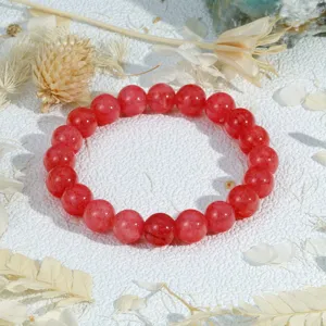 Rode kralen stretch armband voor dames, stapelende edelsteen sieraden, vintage stijl mooi.