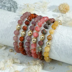 Faceted gemstone beaded bracelets set, vintage stacked jewelry for women daily commute style.