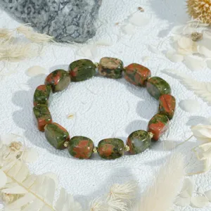Elegant irregular block stone bracelet with gold spacer beads, minimalist fashion daily jewelry.