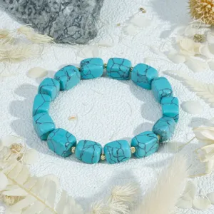 Turquoise square bead bracelet, minimalist stackable design, versatile hand jewelry for women.