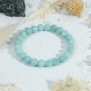 Detailed view of the light blue faceted crystal beaded bracelet, showcasing delicate bead texture.