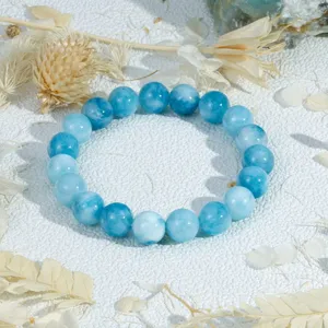 Blauwe edelsteen kralen stretch armband voor vrouwen elegante casual stapel sieraden