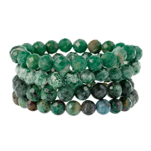 Meerlaagse gestapelde gefacetteerde groene stalen kralenarmband, vintage stijl elastische sieraden.