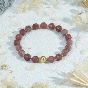 Vintage faceted garnet gemstone bracelet with gold beads elegant daily wear jewelry piece