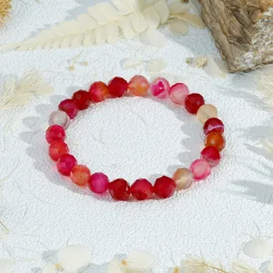 Gekleurde gefacetteerde halfedelsteen kraal armband, stijlvolle elastische dames pols sieraden.