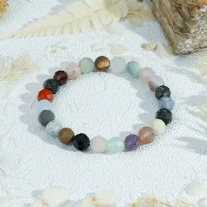 Kleurrijke gefacetteerde edelsteen kralenarmband, stijlvolle elastische armband.