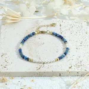 Handmade beaded bracelet with blue stone and pearl charm elegant jewelry accessory for women