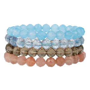 Multicolor faceted crystal beaded stackable bracelet set for women, elegant daily jewelry style.