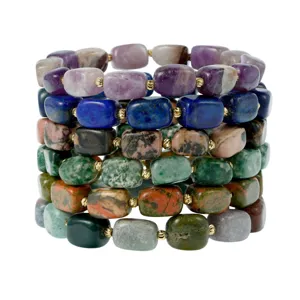 Natural gemstone irregular block beaded bracelet stackable minimalist women jewelry detail view