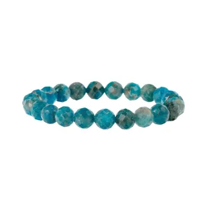 Vintage blauwe edelsteen gefacetteerde kralenarmband, elegant elastisch detailontwerp.