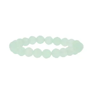 Detailed view of the pale green faceted crystal beaded bracelet, elegant transparent stackable design.