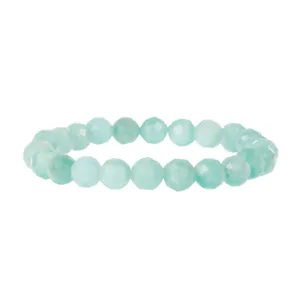 Faceted light blue crystal beaded bracelet, exquisite gemstone jewelry detail view.