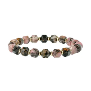 Faceted multicolored gemstone beaded bracelet with gold spacers, vintage style stackable jewelry.