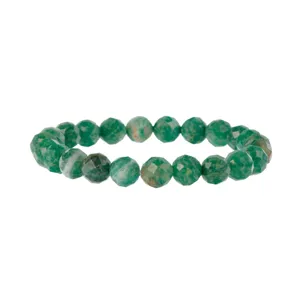 Groene gefacetteerde edelsteen stretch kralenarmband, elegant kristallen sieradenitem.