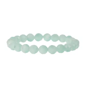 Detail view of the light blue faceted crystal beaded bracelet, showing sparkly gemstone surface.