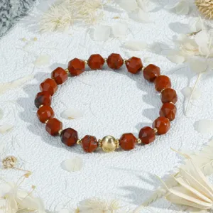 Vintage faceted red garnet gemstone bracelet with gold beads elegant daily wear jewelry item