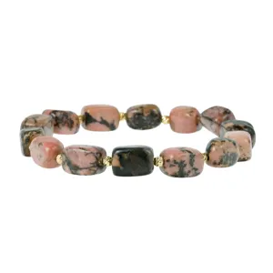 Detailed view of the irregular gemstone block bracelet with delicate gold beads, elegant style.