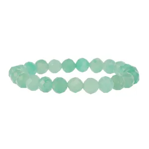 Detailed shot of green faceted crystal bead bracelet, sparkling crystal gemstone jewelry.